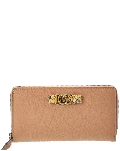 Pre-owned Gucci Camelia Calfskin Snakeskin Leather Grain Zip Around Continental Wallet  (authentic Pre-loved)