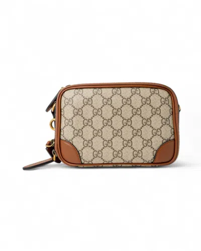 Gucci Camera Bag Double Gg Supreme Marrone In Neutrals