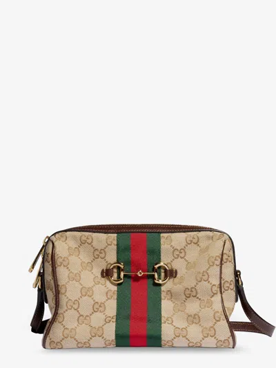 Gucci Camera Bag Gg Fabric Crossbody Bag With Metal Horsebit In Purple