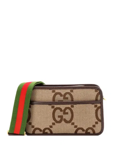 Pre-owned Gucci Camera Bag Jumbo Gg Canvas Mini Crossbody Bag In Brown