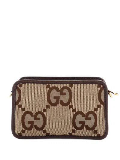 Pre-owned Gucci Camera Bag Jumbo Gg Canvas Mini Crossbody Bag In Neutral