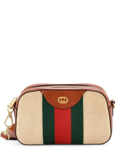 Pre-owned Gucci Camera Bag Vintage Web Canvas Crossbody Bag In Neutrals