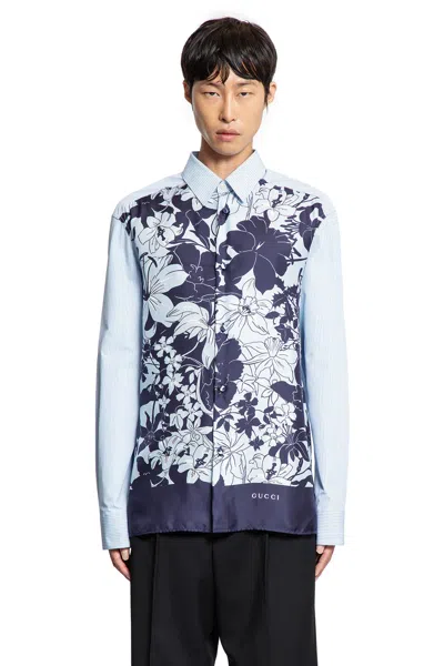 Gucci Camicia A Righe Floreali E A Righe In Blue