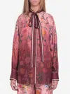 Gucci Bordeaux Shirt With Collar With Bow And All-over Flora Print In Silk Woman In Pink