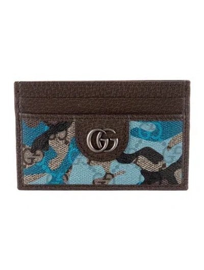Pre-owned Gucci Camouflage Print Card Holder W/ Tags In Blue