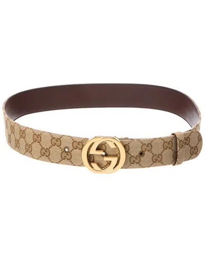 Gucci Canvas & Leather Belt In Orange