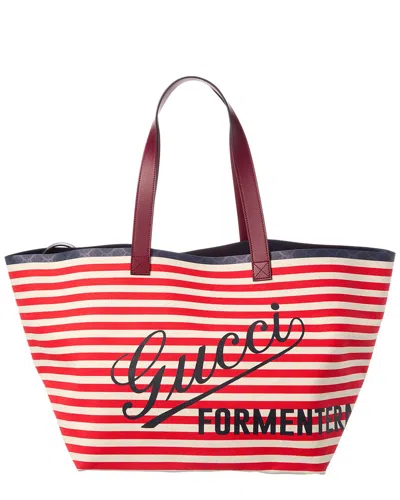 Gucci Canvas & Leather Tote In Red
