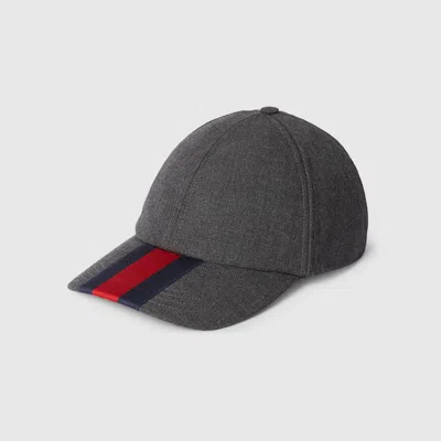 Gucci Canvas Baseball Hat With Web In Grey