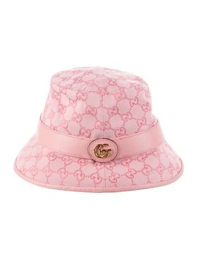 Pre-owned Gucci Canvas Branded Bucket Hat W/tags In Pink