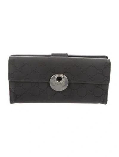 Pre-owned Gucci Canvas Continental Wallet In Black
