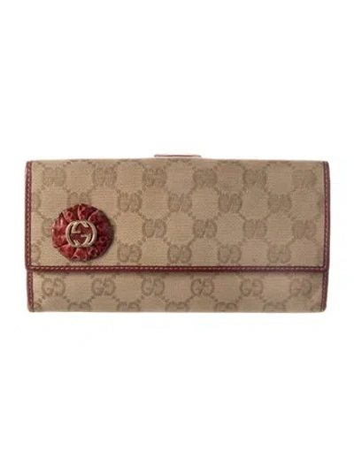 Pre-owned Gucci Canvas Continental Wallet In Neutral