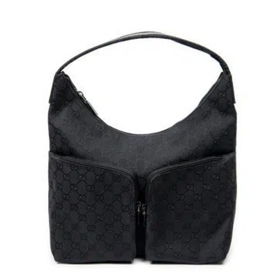 Pre-owned Gucci Canvas Double Pocket Hobo In Black