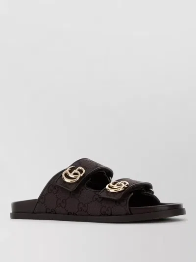 Gucci Canvas Flat Sole Slide Slippers In Brown