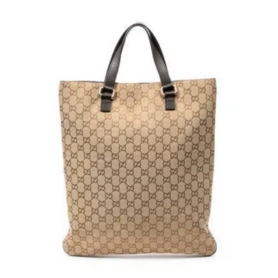 Pre-owned Gucci Canvas Flat Vertical Tote In Brown