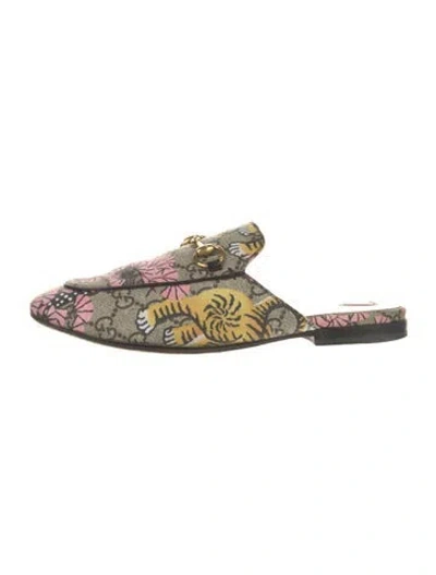 Pre-owned Gucci Canvas Floral Print Mules In Neutral
