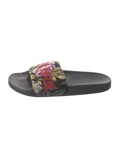 Pre-owned Gucci Canvas Floral Print Slides In Green