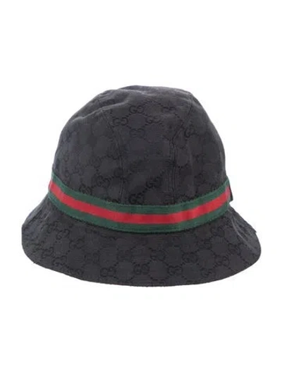 Pre-owned Gucci Canvas Gg  Bucket Hat Web Stripe In Black