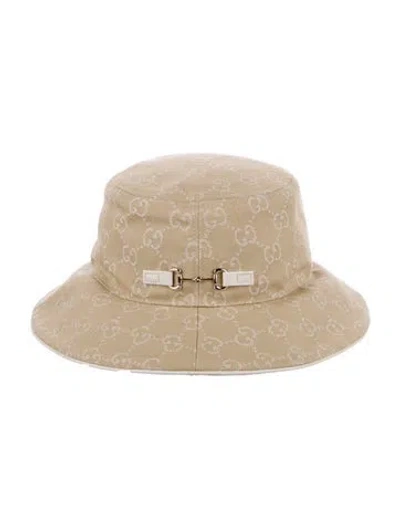 Pre-owned Gucci Canvas Gg Horsebit Bucket Hat W/ Tags In Neutral