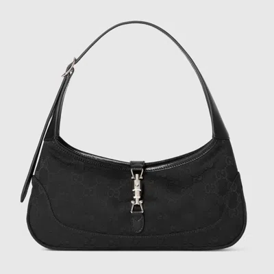 Gucci Canvas Gg Jackie Slim Medium Shoulder Bag In Black