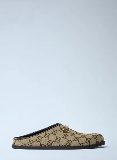 Gucci Canvas Gg Mules In Sand