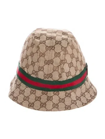 Pre-owned Gucci Canvas Gg Pattern Leather Trim Bucket Hat In Brown