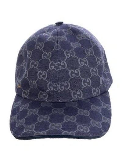 Pre-owned Gucci Canvas Gg Pattern Print Baseball Cap In Blue