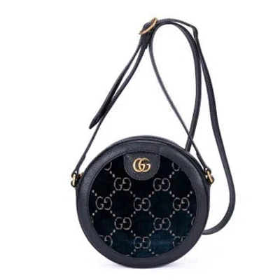 Pre-owned Gucci Canvas Gg Velvet Round Crossbody Null In Black