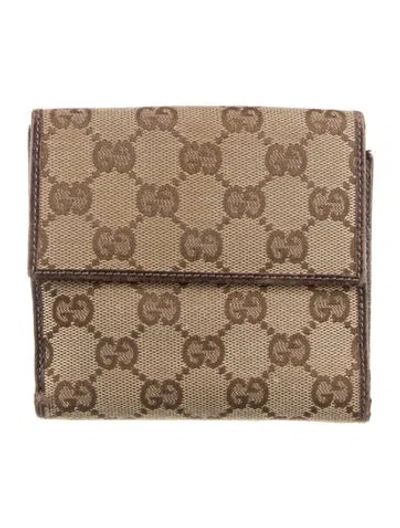 Pre-owned Gucci Canvas Graphic Print Bifold Wallet In Brown/neutrals