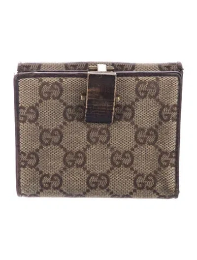 Pre-owned Gucci Canvas Graphic Print Bifold Wallet In Neutrals