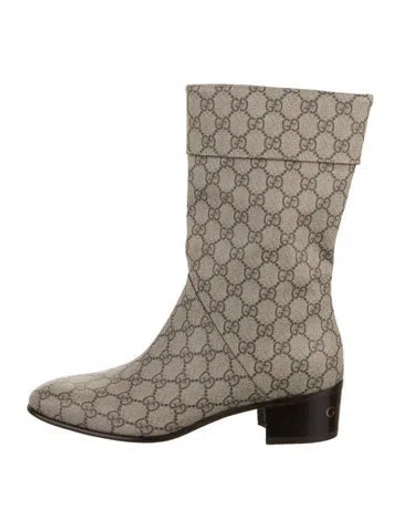 Pre-owned Gucci Canvas Graphic Print Boots In Grey