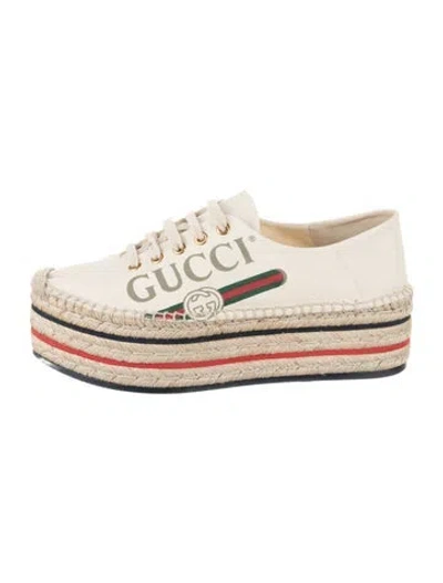 Pre-owned Gucci Canvas Graphic Print Espadrilles In Neutrals
