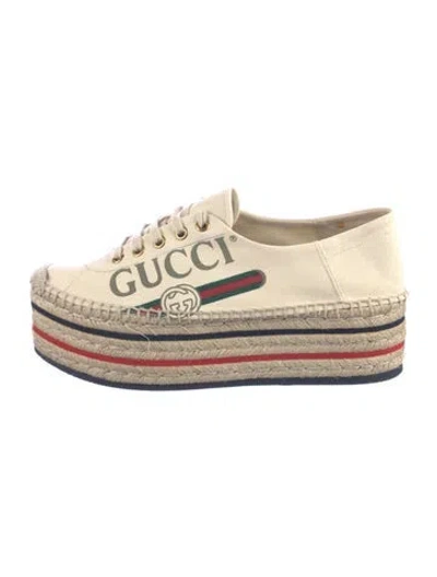 Pre-owned Gucci Canvas Graphic Print Espadrilles In Neutrals
