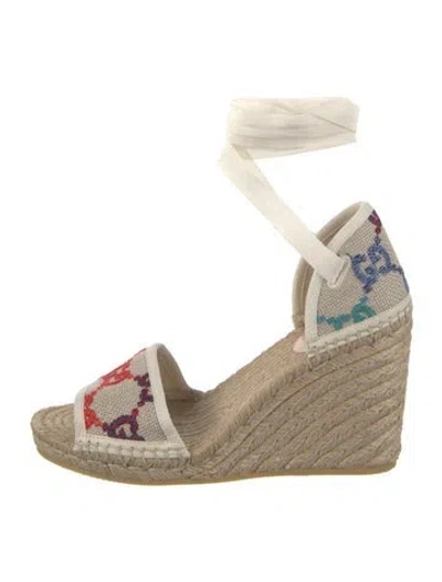 Pre-owned Gucci Canvas Graphic Print Espadrilles In Neutrals