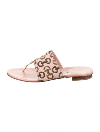 Pre-owned Gucci Canvas Graphic Print Flip Flops In Brown