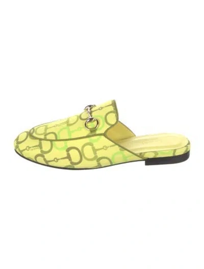 Pre-owned Gucci Canvas Graphic Print Mules In Green