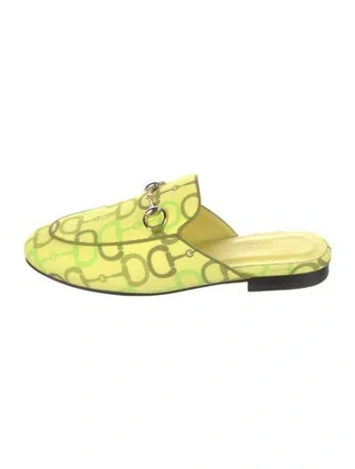 Pre-owned Gucci Canvas Graphic Print Mules In Green