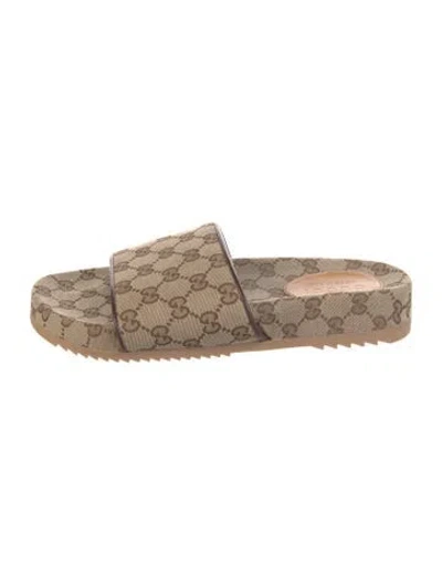 Pre-owned Gucci Canvas Graphic Print Slides In Brown