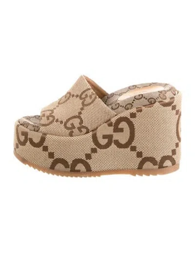Pre-owned Gucci Canvas Graphic Print Slides In Brown