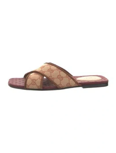 Pre-owned Gucci Canvas Graphic Print Slides In Brown/burgundy/neutrals