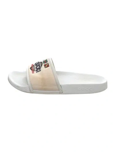 Pre-owned Gucci Canvas Graphic Print Slides In Neutral