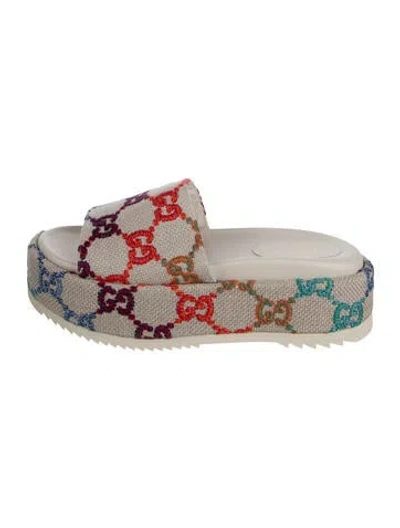 Pre-owned Gucci Canvas Graphic Print Slides In Neutrals