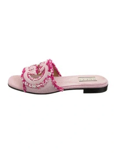 Pre-owned Gucci Canvas Graphic Print Slides In Pink