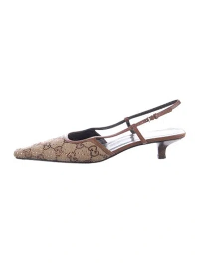 Pre-owned Gucci Canvas Graphic Print Slingback Pumps In Brown