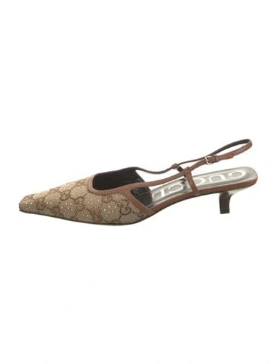 Pre-owned Gucci Canvas Graphic Print Slingback Pumps In Neutrals