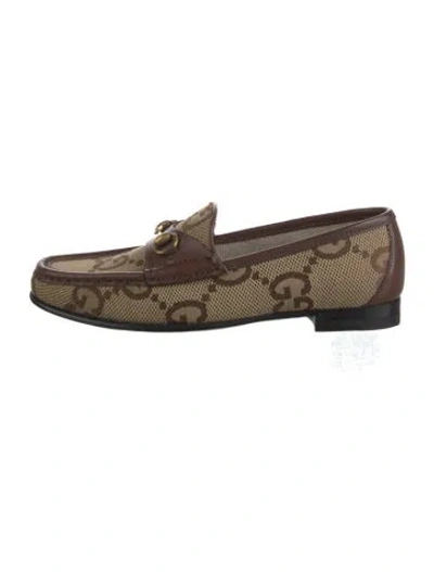 Pre-owned Gucci Canvas Jordaan Loafers Gg Canvas Loafers In Neutrals