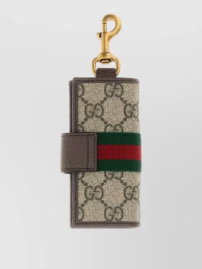 Gucci Canvas Keyring Holder Monogram Pattern In Brown