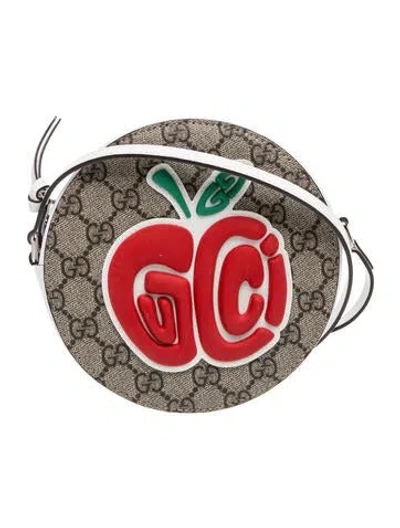 Pre-owned Gucci Canvas Kids Gg Supreme Apple Round Crossbody Bag W/ Tags In Red