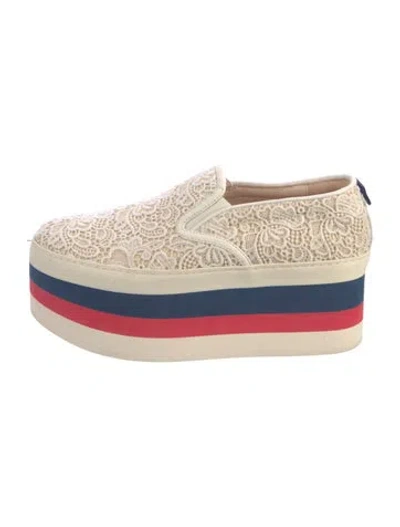 Pre-owned Gucci Canvas Lace Pattern Mules In White