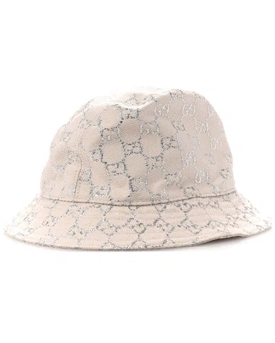 Pre-owned Gucci Canvas Lamé Gg Monogram Bucket Hat M (authentic Pre-loved) In Neutral