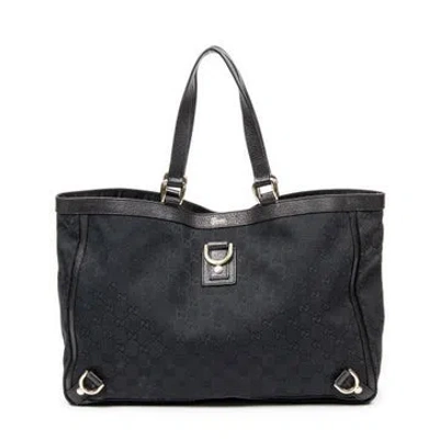 Pre-owned Gucci Canvas Large 3 D-rings Abbey Shopper In Black